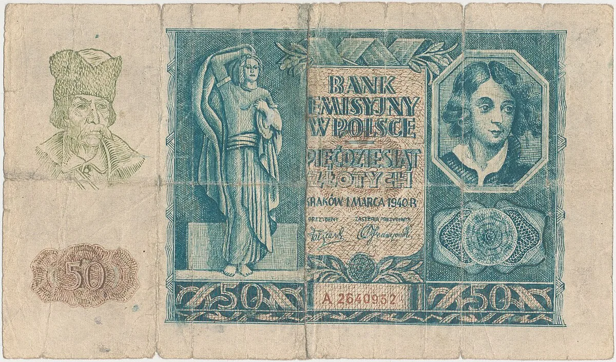 Fałszerstwo 50 złotych 1940 awers — 2